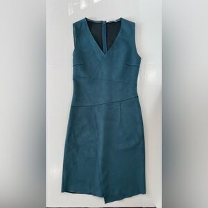TAHARI Teal Brushed Faux Suede Asymmetrical Dress Fitted Stretch Size S
